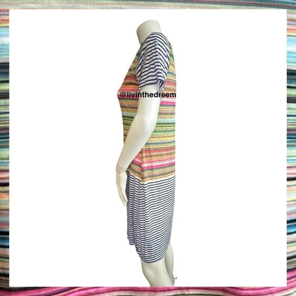 NWT David Cline V-Neck Short Sleeve T-Shirt Dress SZ Small Blue Stripe $119 - Picture 4 of 15